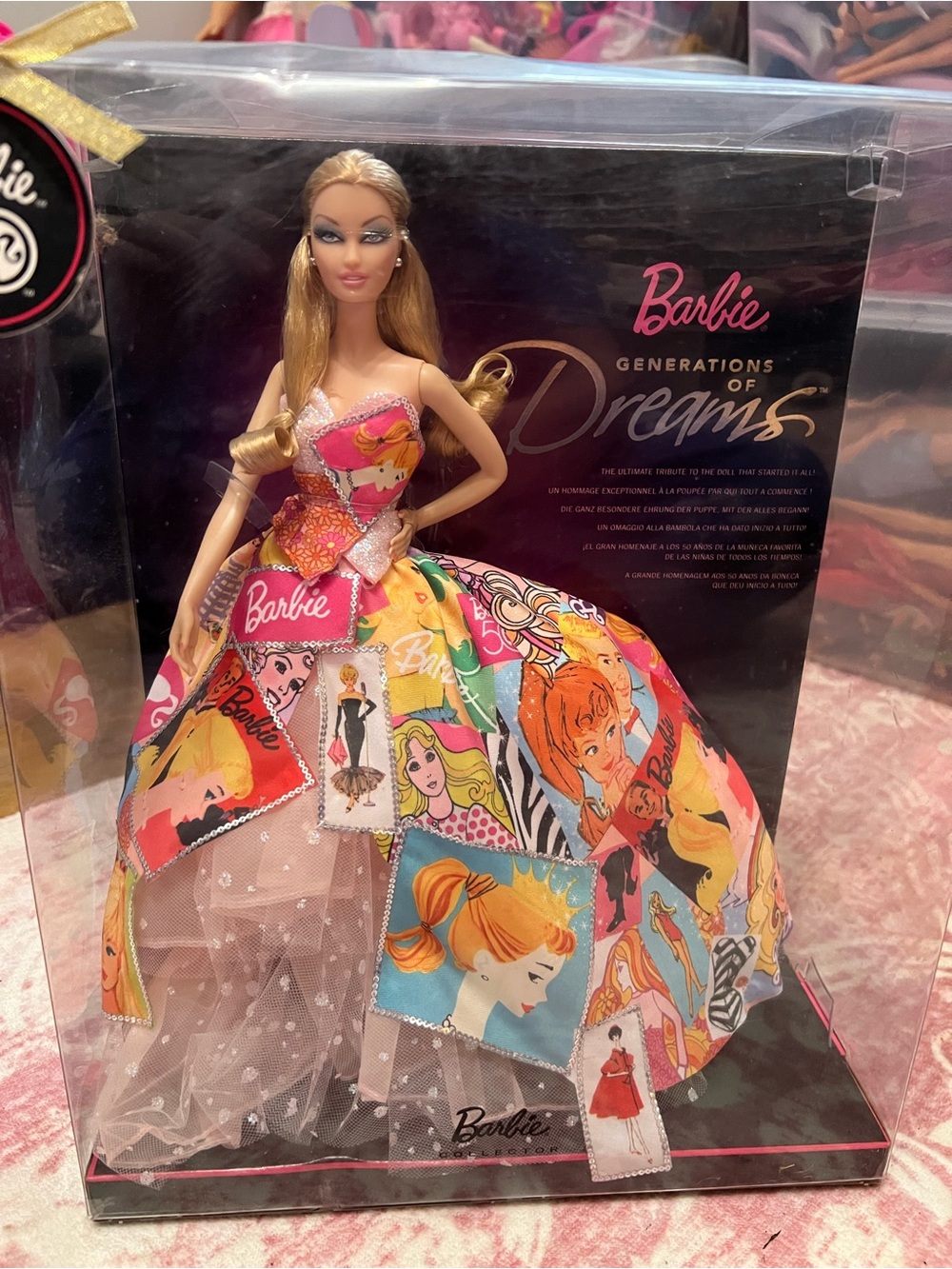 Barbie Patchwork Print Prom Gown in Pink, Yellow, Blue